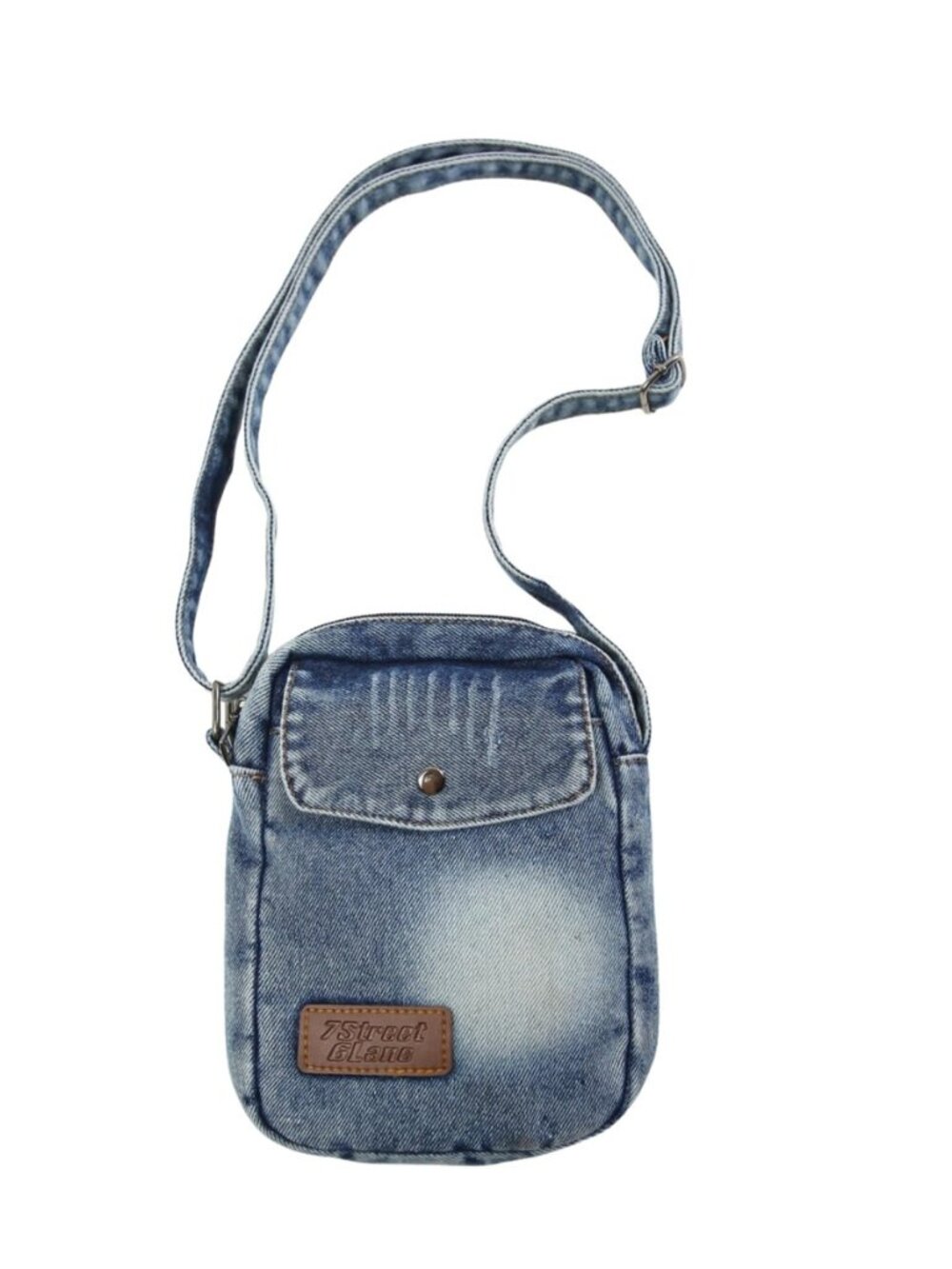 Women's Small Denim Crossbody Bag,Vintage Jean Purse with Adjustable Strap for